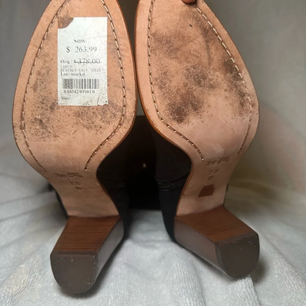 Coach Beverly Calf Black Suede Heeled Boots with Buckle Detail Size 7.5
